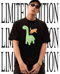 Cute Long Neck Dinosaur Jumping Orange Cat shirt Unisex T-shirt, Sweatshirt, Hoodie, Long Sleeve Tee - T-Shirt, Sweatshirt, Hoodie