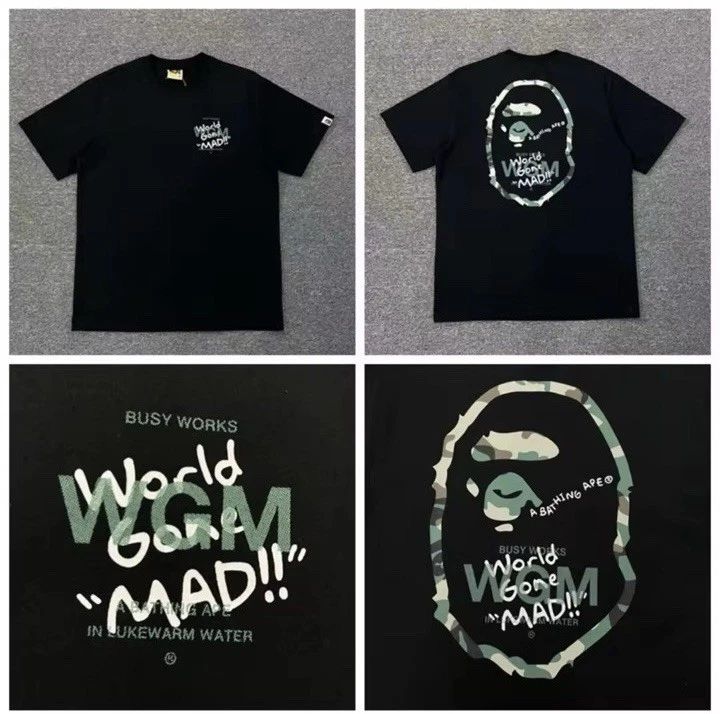 A Bathing Ape WGM World Gone Mad Graphic Logo Black Men's T-Shirt Crew Neck Unisex T-shirt, Sweatshirt, Hoodie, Long Sleeve Tee - T-Shirt, Sweatshirt, Hoodie