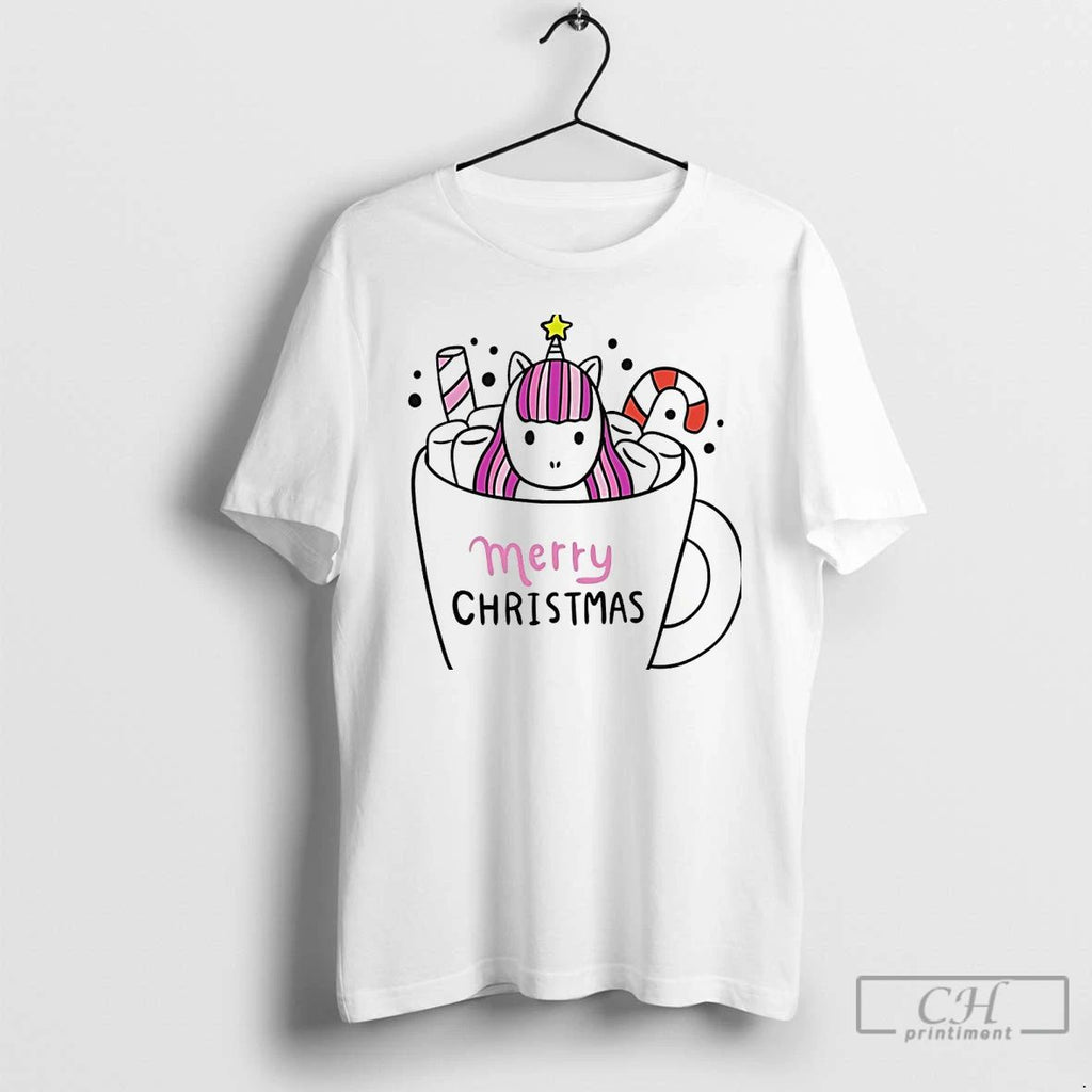 Classic Hot Cocoa Unicorn Merry Christmas White T Shirts Unisex T-shirt, Sweatshirt, Hoodie, Long Sleeve Tee - T-Shirt, Sweatshirt, Hoodie
