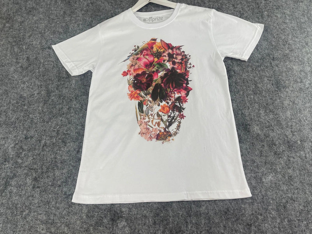 Off Prize Shirt Mens Medium Skull Print Floral Tee White Slim Fit Bird N119 Unisex T-shirt, Sweatshirt, Hoodie, Long Sleeve Tee - T-Shirt, Sweatshirt, Hoodie