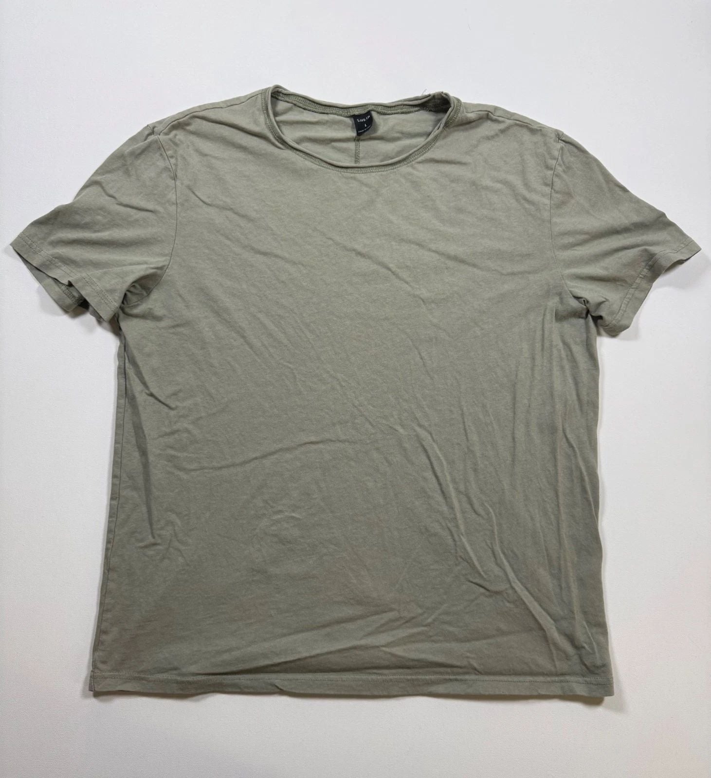 SHEIN Tee Mens L Olive Green Crew Neck Relaxed Back Seam Short Sleeve Basic Unisex T-shirt, Sweatshirt, Hoodie, Long Sleeve Tee - T-Shirt, Sweatshirt, Hoodie