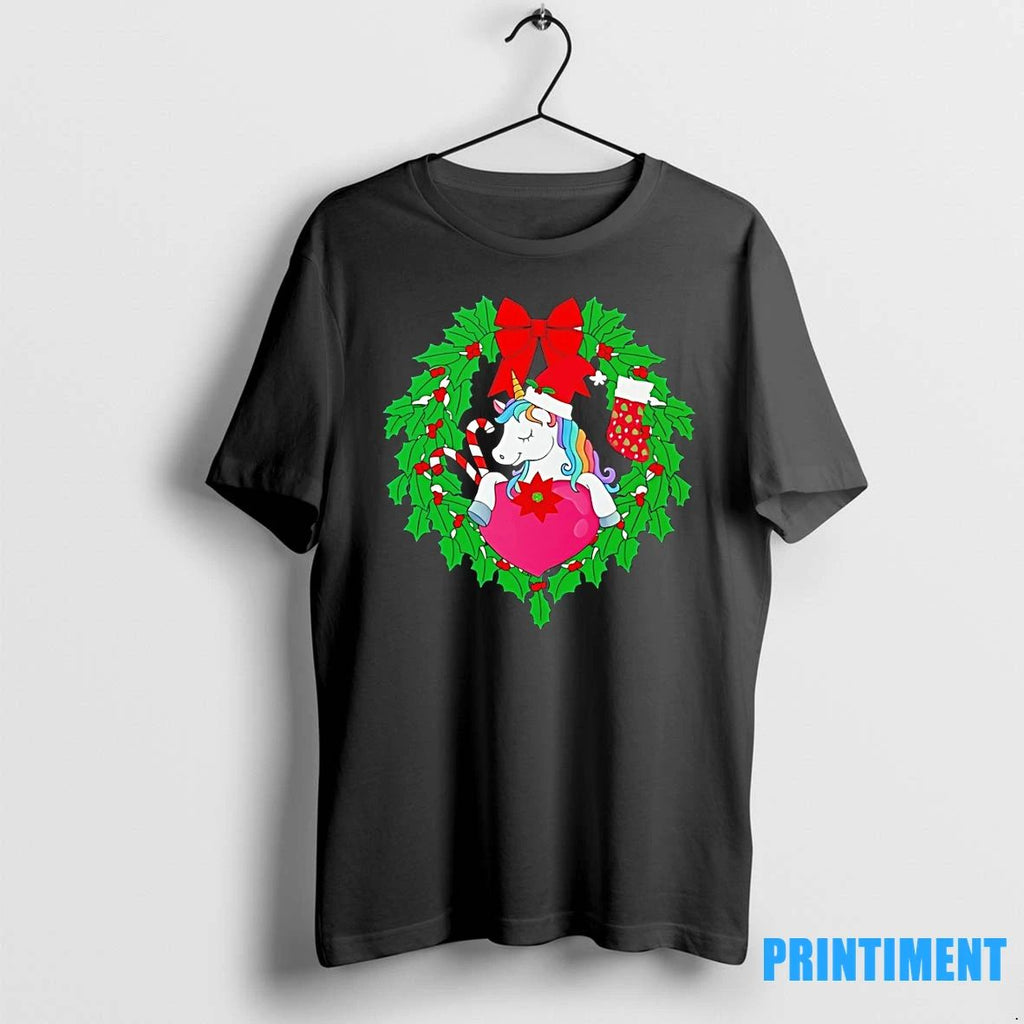 Wreath Unicorn Heart Candy Cane Christmas Tshirts Sweater Unisex T-shirt, Sweatshirt, Hoodie, Long Sleeve Tee - T-Shirt, Sweatshirt, Hoodie