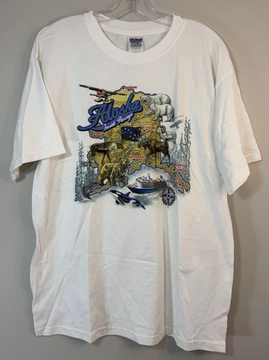 Alaska Inside Passage Vintage Tee Shirt Mens Large Travel Y2K Nature Bears Fish Unisex T-shirt, Sweatshirt, Hoodie, Long Sleeve Tee - T-Shirt, Sweatshirt, Hoodie