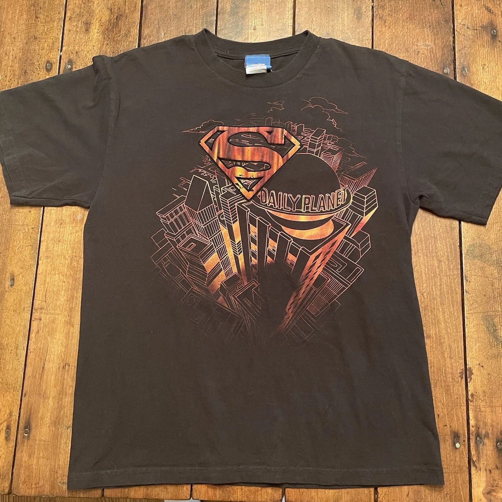 Superman Daily Planet Graphic Black Tee - Raised Logo - Size L - City Superhero Unisex T-shirt, Sweatshirt, Hoodie, Long Sleeve Tee - T-Shirt, Sweatshirt, Hoodie