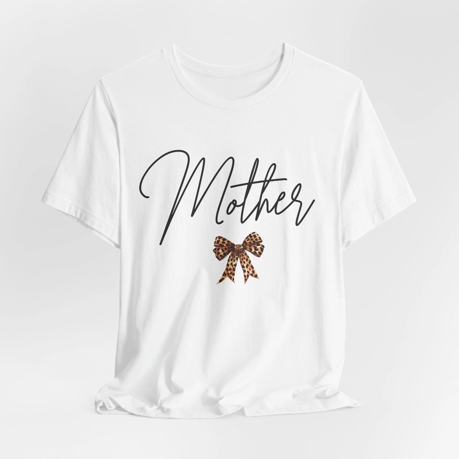 Mother Leopard Bow T-Shirt | Script Mom Tee, Animal Print Ribbon Design Unisex T-shirt, Sweatshirt, Hoodie, Long Sleeve Tee - T-Shirt, Sweatshirt, Hoodie