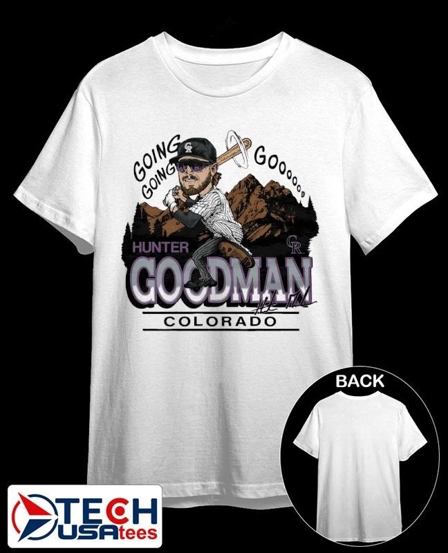 Colorado Rockies Hunter Goodman going going caricature signature shirt Unisex T-shirt, Sweatshirt, Hoodie, Long Sleeve Tee - T-Shirt, Sweatshirt, Hoodie