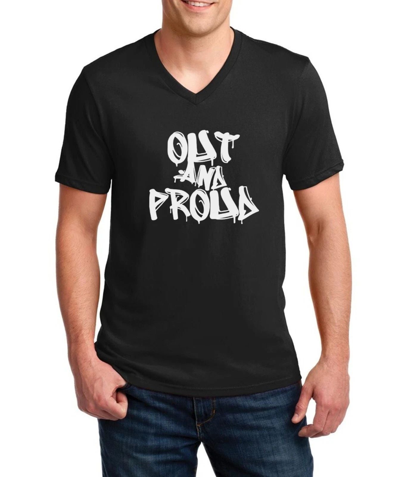 Mens V-neck Out And Proud Shirt Coming Out Tee LGBT Gay Lesbian Bisexual Trans Unisex T-shirt, Sweatshirt, Hoodie, Long Sleeve Tee - T-Shirt, Sweatshirt, Hoodie