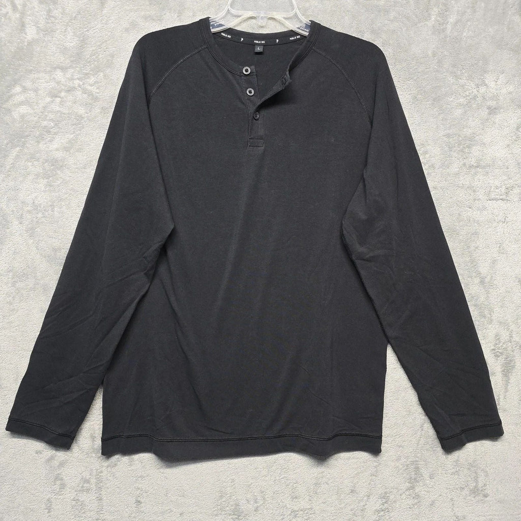 Public Rec Henley Shirt Mens Sz Large Black Long Sleeve Stretch Pullover Cotton Unisex T-shirt, Sweatshirt, Hoodie, Long Sleeve Tee - T-Shirt, Sweatshirt, Hoodie