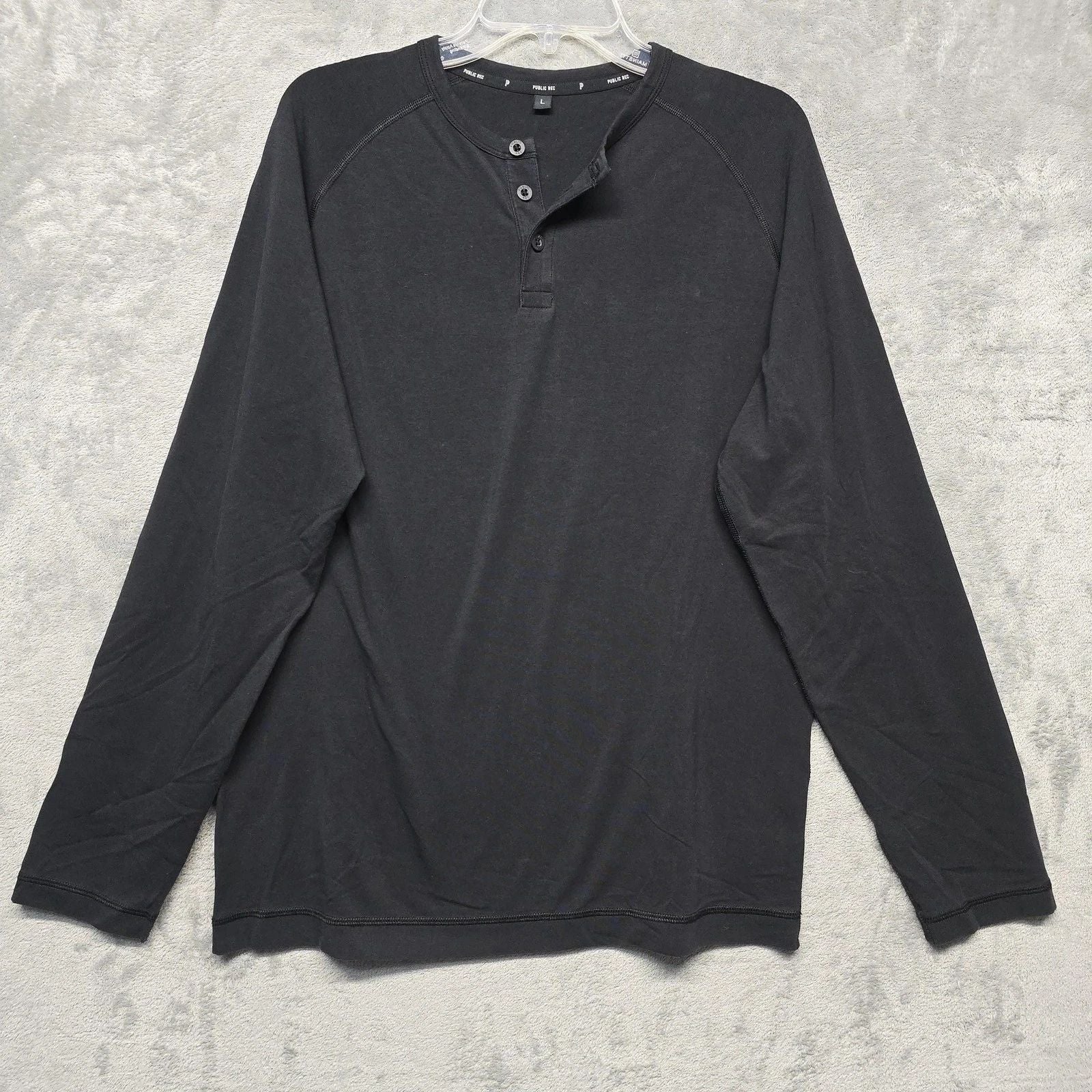 Public Rec Henley Shirt Mens Sz Large Black Long Sleeve Stretch Pullover Cotton Unisex T-shirt, Sweatshirt, Hoodie, Long Sleeve Tee - T-Shirt, Sweatshirt, Hoodie