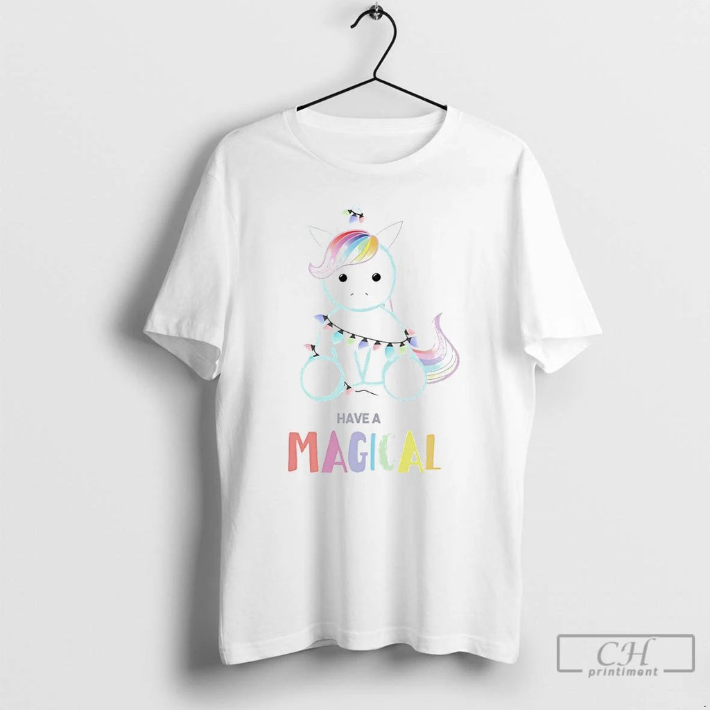 Classic Have A Magical Christmas Unicorn Light String White T Shirts Unisex T-shirt, Sweatshirt, Hoodie, Long Sleeve Tee - T-Shirt, Sweatshirt, Hoodie