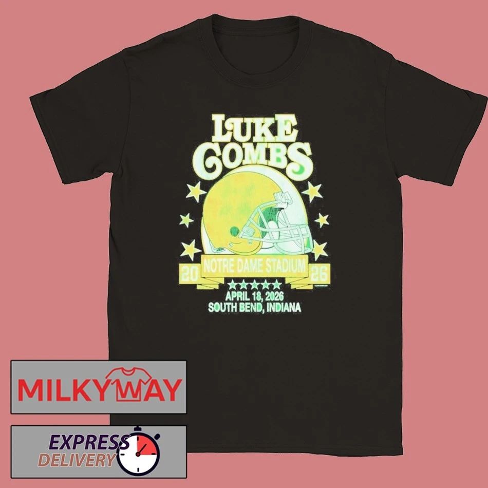 Luke Combs South Bend Indiana 2026 Tour Merch Tee At Notre Dame Stadium April 18 2026 Notre Dame Fighting Irish Helmet T-Shirt - T-Shirt, Sweatshirt, Hoodie