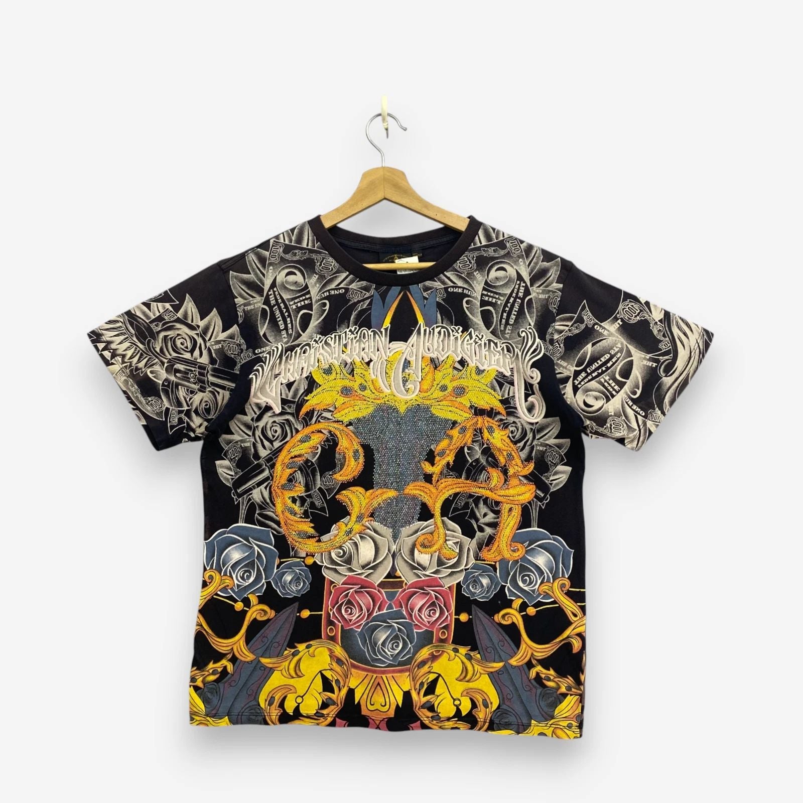 Vintage Y2K AOP Christian Audigier T-Shirt Ed Hardy Tatoo Crewneck Tee Size M Unisex T-shirt, Sweatshirt, Hoodie, Long Sleeve Tee - T-Shirt, Sweatshirt, Hoodie