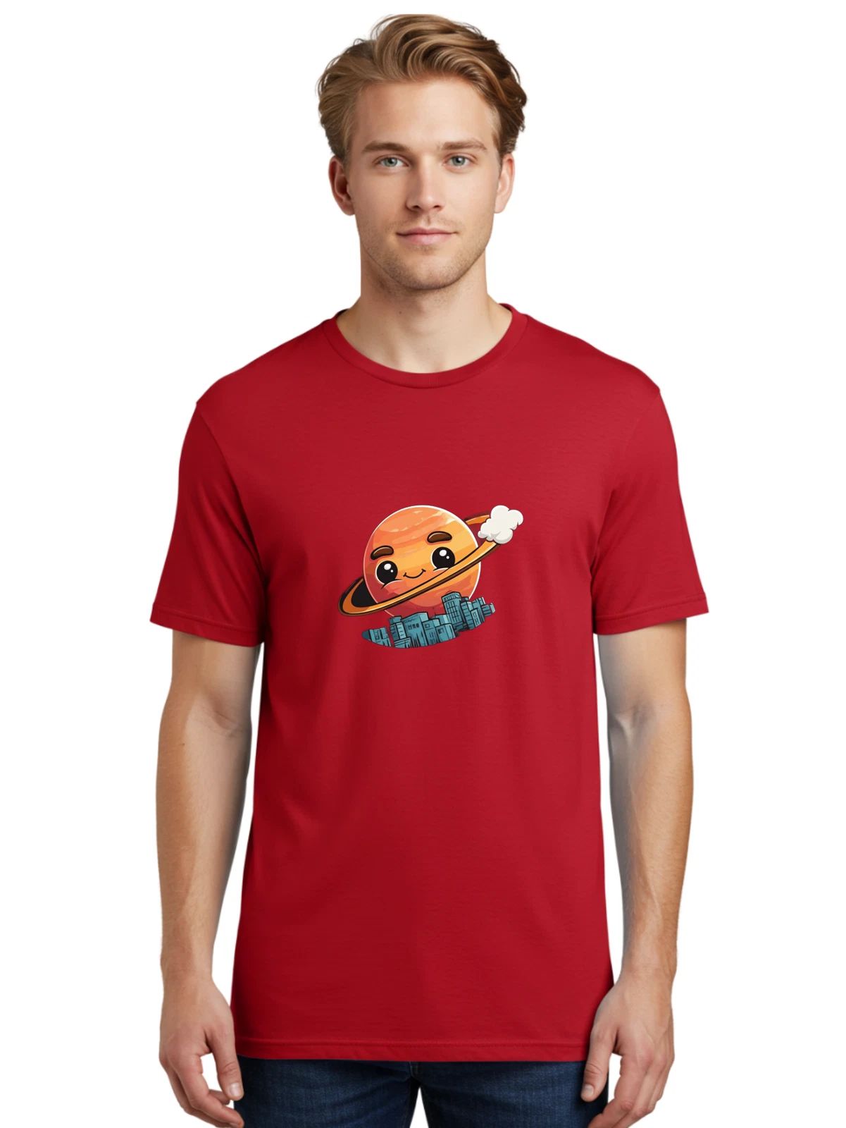 Smiling-Planet-2 Mens Graphic Tee, 100% Cotton, Casual Summer Wear Unisex T-shirt, Sweatshirt, Hoodie, Long Sleeve Tee - T-Shirt, Sweatshirt, Hoodie