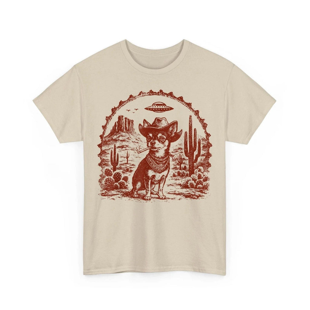 Western Cowboy Dog Smoking with UFO Chihuahua Dog Funny Unisex T-Shirt Unisex T-shirt, Sweatshirt, Hoodie, Long Sleeve Tee - T-Shirt, Sweatshirt, Hoodie