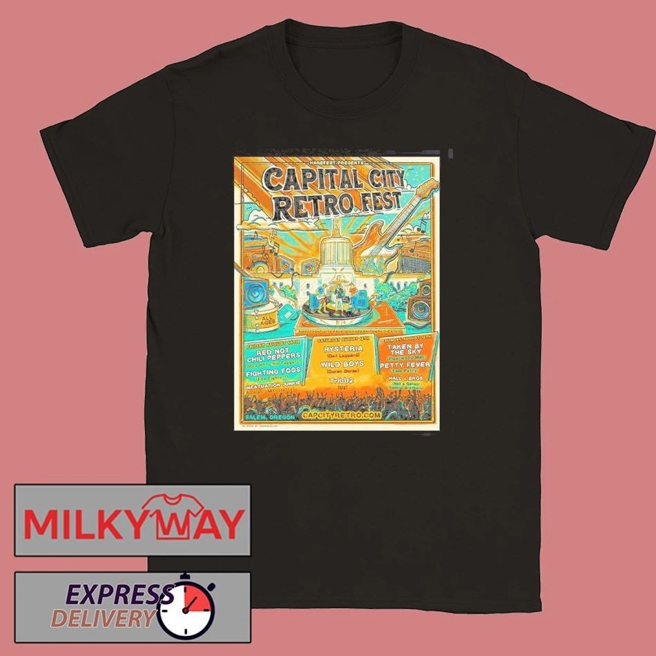 Capital City Retro Fest 2026 Full Lineup Poster In Salem Oregon At Riverfront City Park Gerry Frank Amphitheater On August 14 15 16 2026 T-Shirt - T-Shirt, Sweatshirt, Hoodie