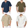 Cotton Linen Loose Tops V Short Mens Sleeve  Casual Neck  T-shirt  Up Lace Unisex T-shirt, Sweatshirt, Hoodie, Long Sleeve Tee - T-Shirt, Sweatshirt, Hoodie