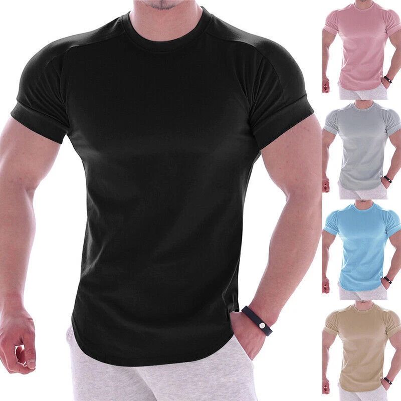 Mens T Shirt Slim Muscle Fit Stretch Tee Male Gym Crew Neck Short Sleeve Top Unisex T-shirt, Sweatshirt, Hoodie, Long Sleeve Tee - T-Shirt, Sweatshirt, Hoodie