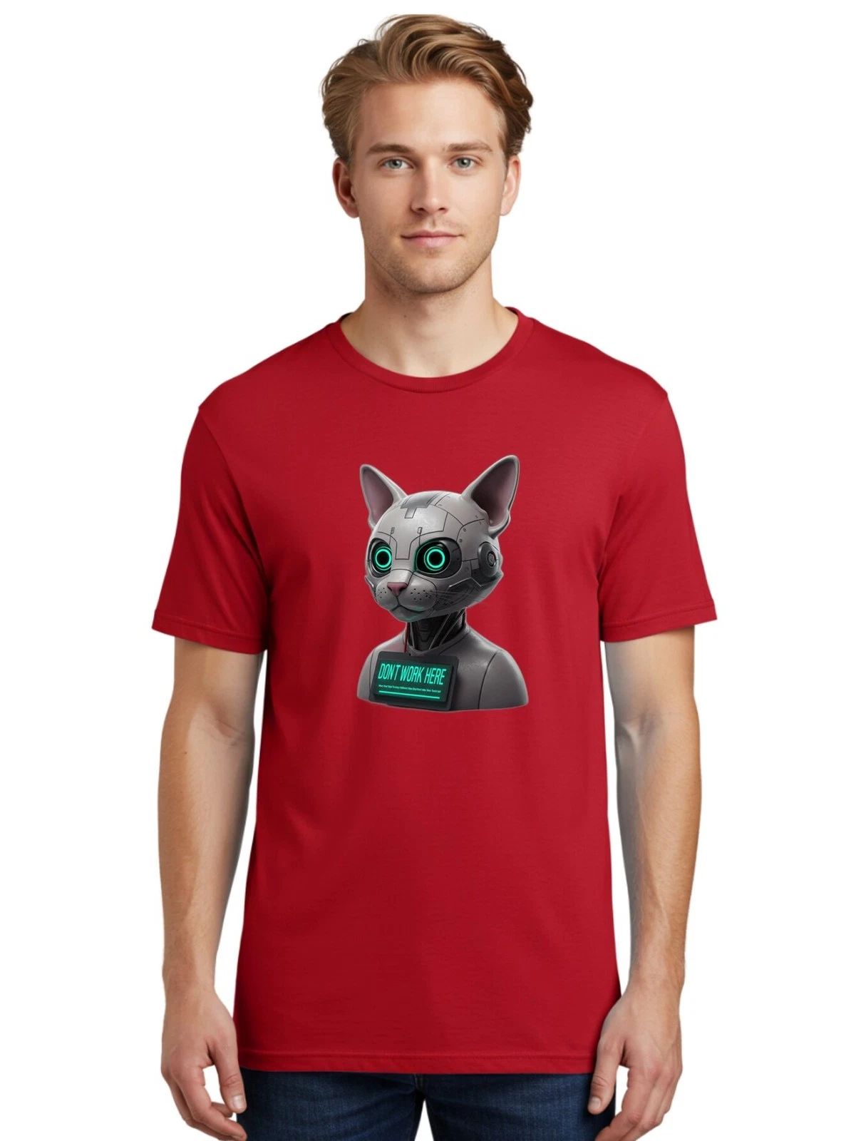 Robotic-Cat-Bust Mens Graphic Tee, 100% Cotton, Casual Summer Wear Unisex T-shirt, Sweatshirt, Hoodie, Long Sleeve Tee - T-Shirt, Sweatshirt, Hoodie