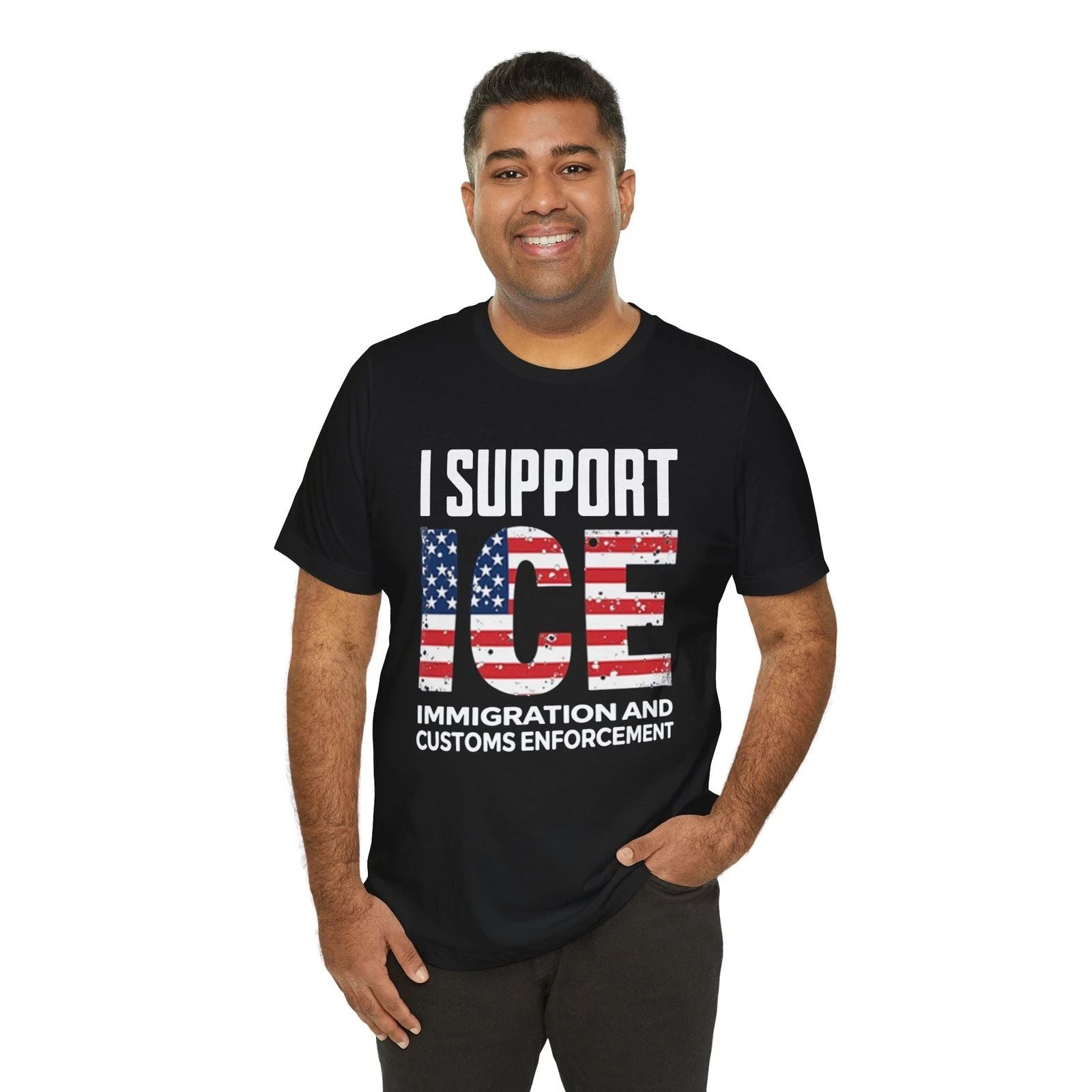 ICE Support Shirt, Patriotic Tee, American Flag Top, Immigration Customs Unisex T-shirt, Sweatshirt, Hoodie, Long Sleeve Tee - T-Shirt, Sweatshirt, Hoodie