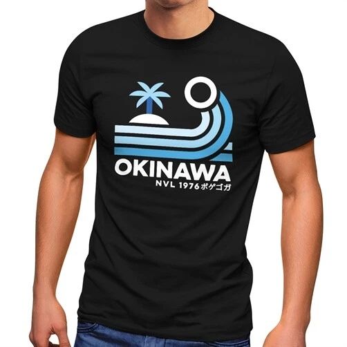 Men's T-Shirt Japan Okinawa Lettering Retro Palm Tree Wave Fashion Street Style Unisex T-shirt, Sweatshirt, Hoodie, Long Sleeve Tee - T-Shirt, Sweatshirt, Hoodie