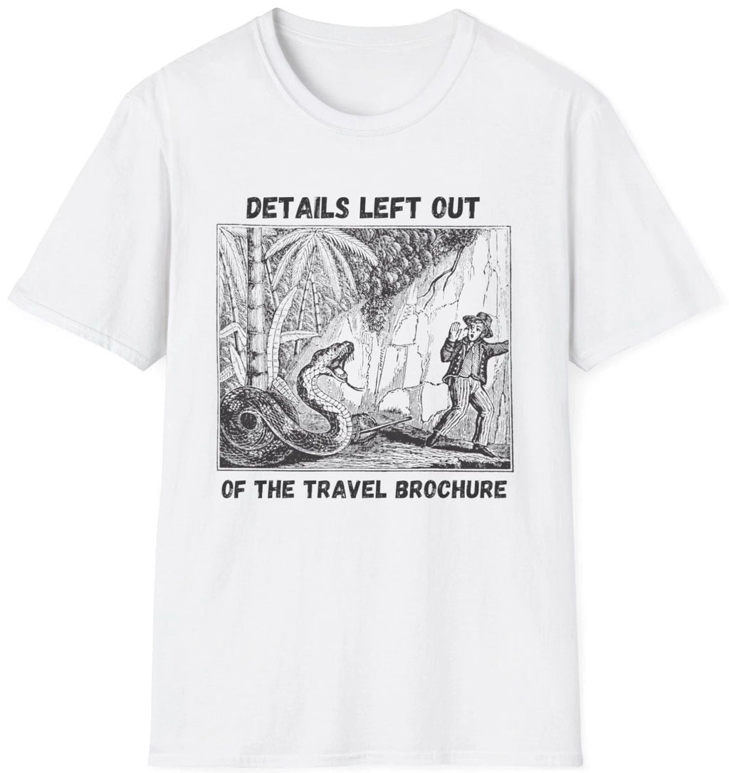 Travel Brochure T Shirt graphic tee White Size XL Unisex T-shirt, Sweatshirt, Hoodie, Long Sleeve Tee - T-Shirt, Sweatshirt, Hoodie