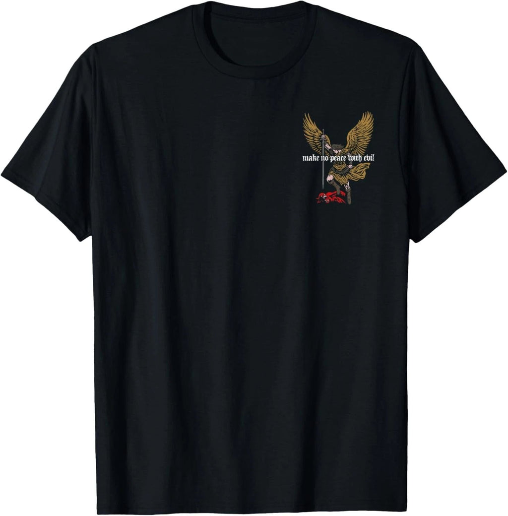 Make No Peace with Evil Archangel Michael Design 2 Sides T-Shirt S-5XL Unisex T-shirt, Sweatshirt, Hoodie, Long Sleeve Tee - T-Shirt, Sweatshirt, Hoodie
