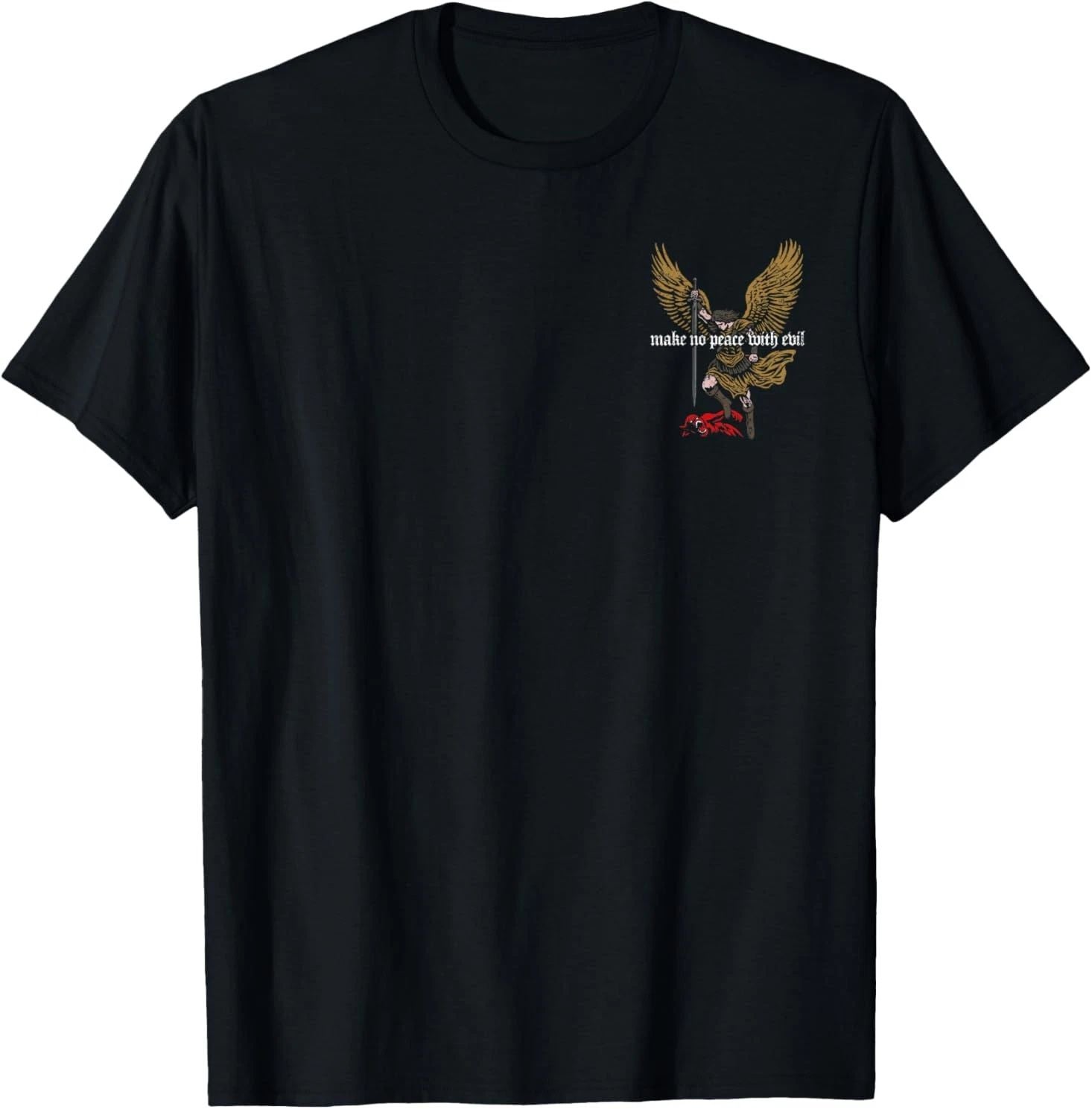 Make No Peace with Evil Archangel Michael Design 2 Sides T-Shirt S-5XL Unisex T-shirt, Sweatshirt, Hoodie, Long Sleeve Tee - T-Shirt, Sweatshirt, Hoodie