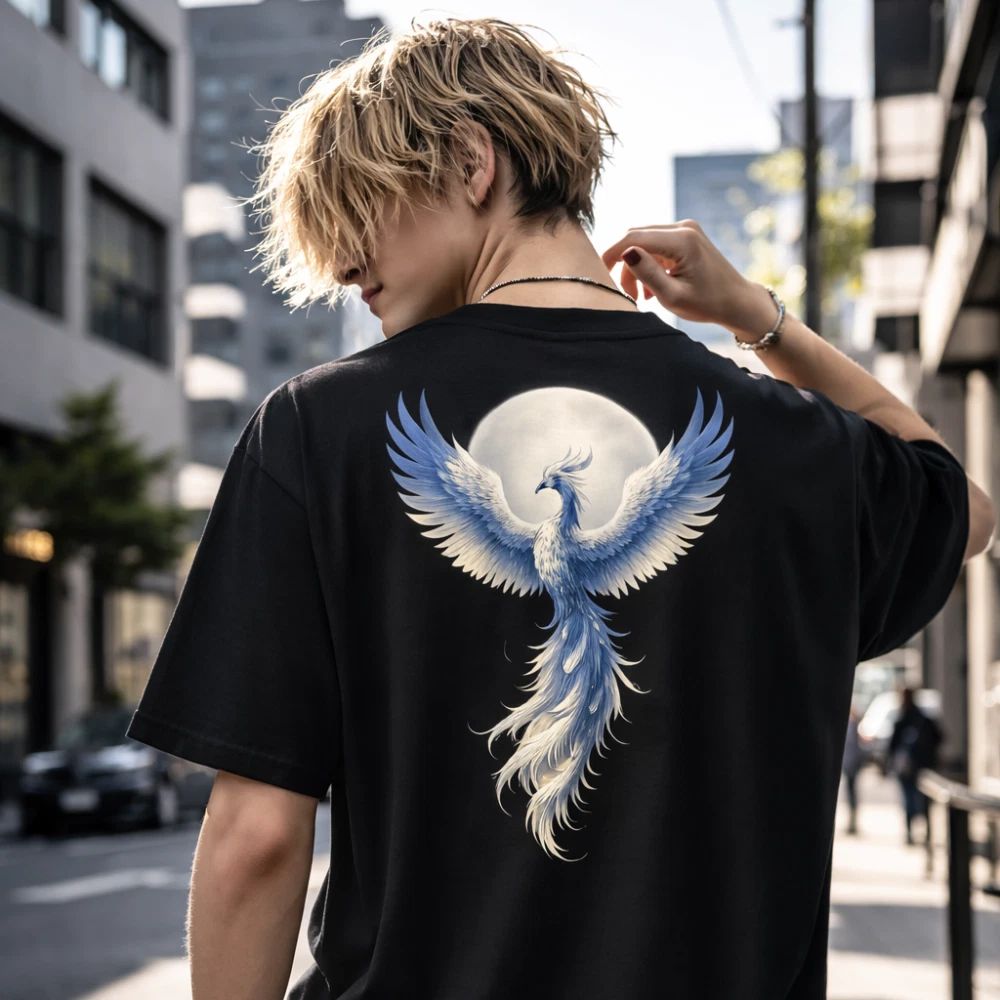 Shinora Phoenix Back Print T-Shirt Men Streetwear Moon Guardian Size M Unisex T-shirt, Sweatshirt, Hoodie, Long Sleeve Tee - T-Shirt, Sweatshirt, Hoodie