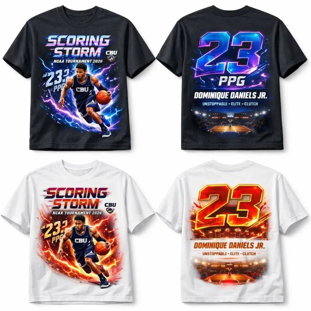 NKCtees Dominique Daniels Jr Scoring Storm Shirt  NCAA Tournament 2026 California Baptist 23.2 PPG Tee - T-Shirt, Sweatshirt, Hoodie