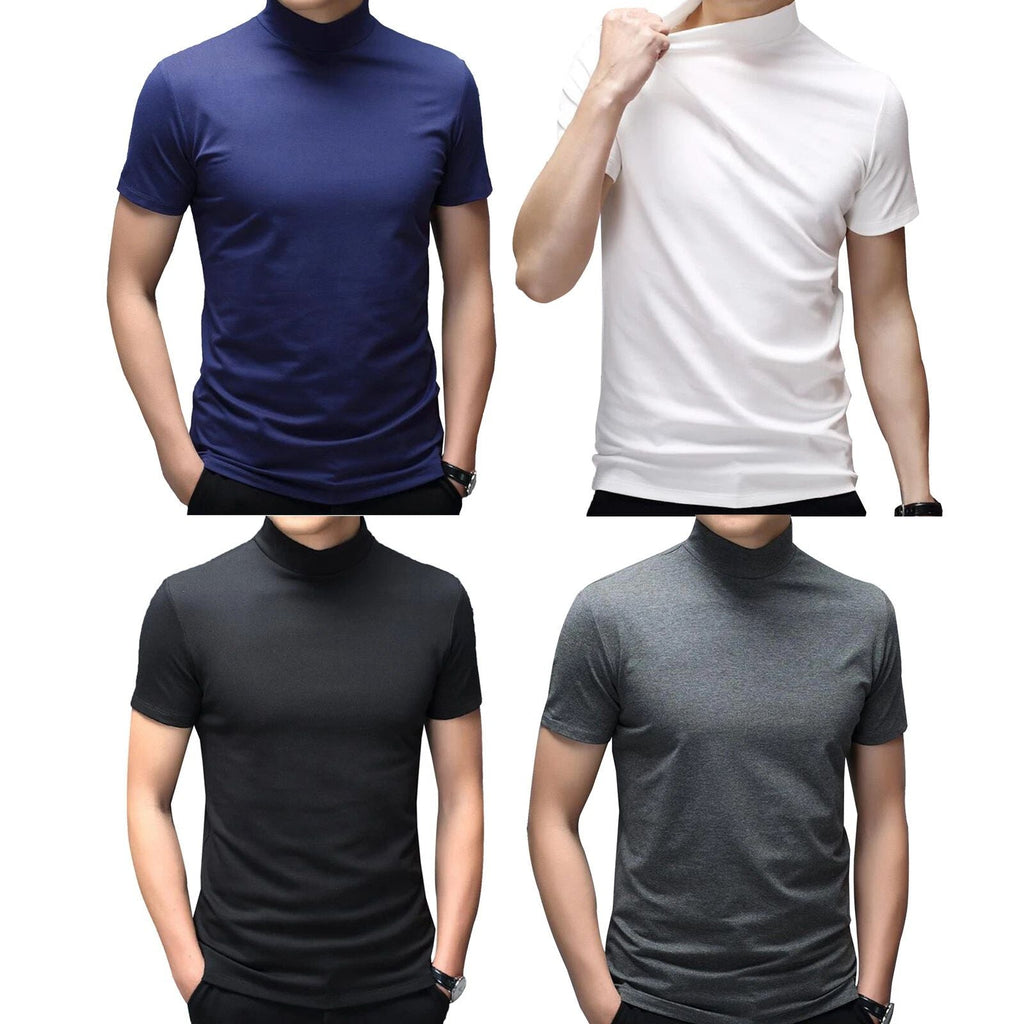 Men Mock Neck T-Shirt Short Sleeve Cotton Tops Tees Basic Undershirt Casual Top Unisex T-shirt, Sweatshirt, Hoodie, Long Sleeve Tee - T-Shirt, Sweatshirt, Hoodie