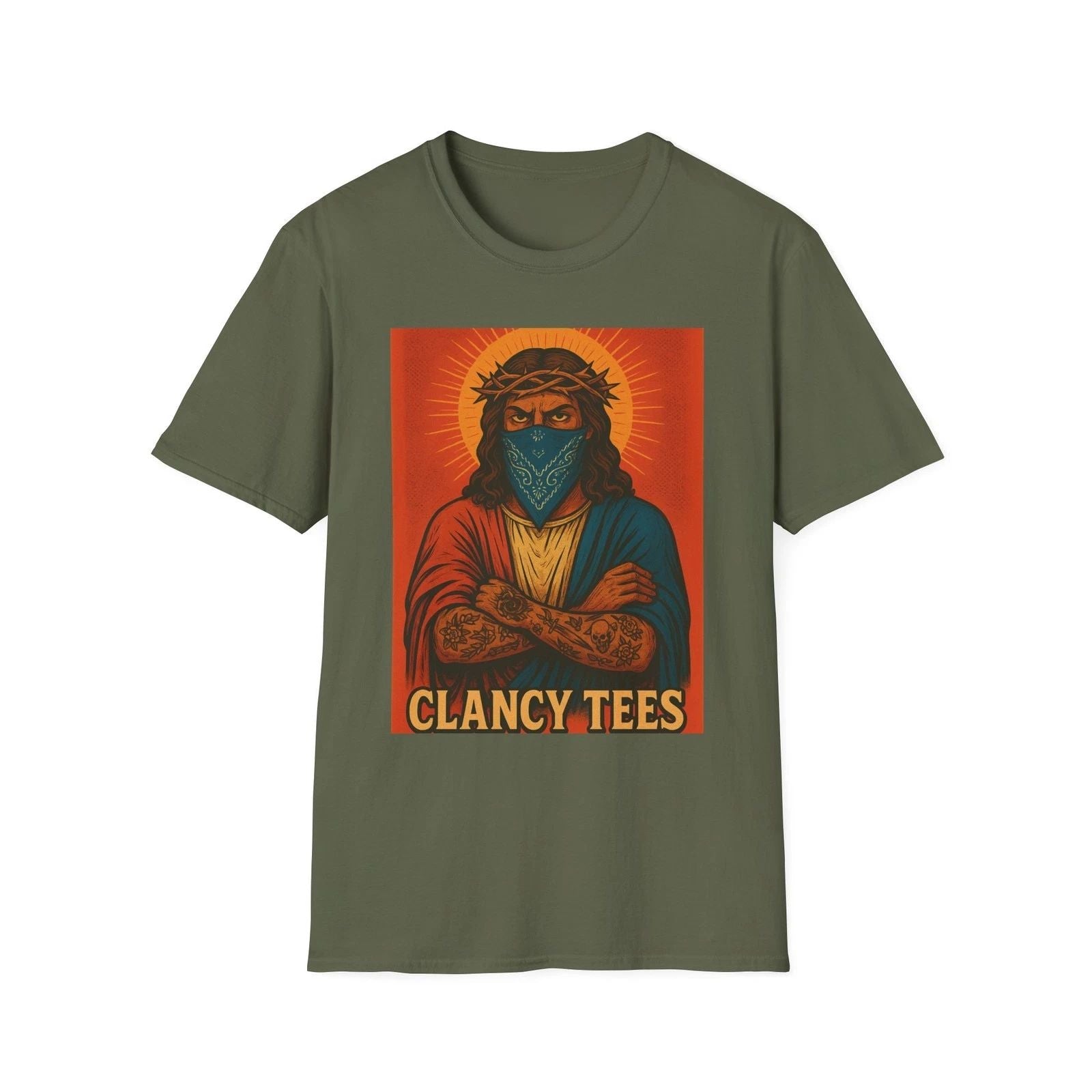 Gangsta Jesus T Shirt Streetwear Graphic Tee Bold Religious Art Tattoo Style Top Unisex T-shirt, Sweatshirt, Hoodie, Long Sleeve Tee - T-Shirt, Sweatshirt, Hoodie