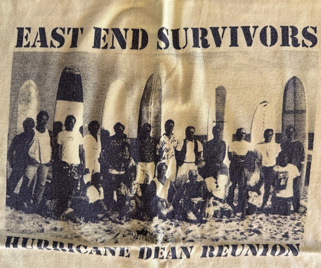 VTG yellow graphic print t-shirt Hurricane Dean East End Survivors Unisex T-shirt, Sweatshirt, Hoodie, Long Sleeve Tee - T-Shirt, Sweatshirt, Hoodie