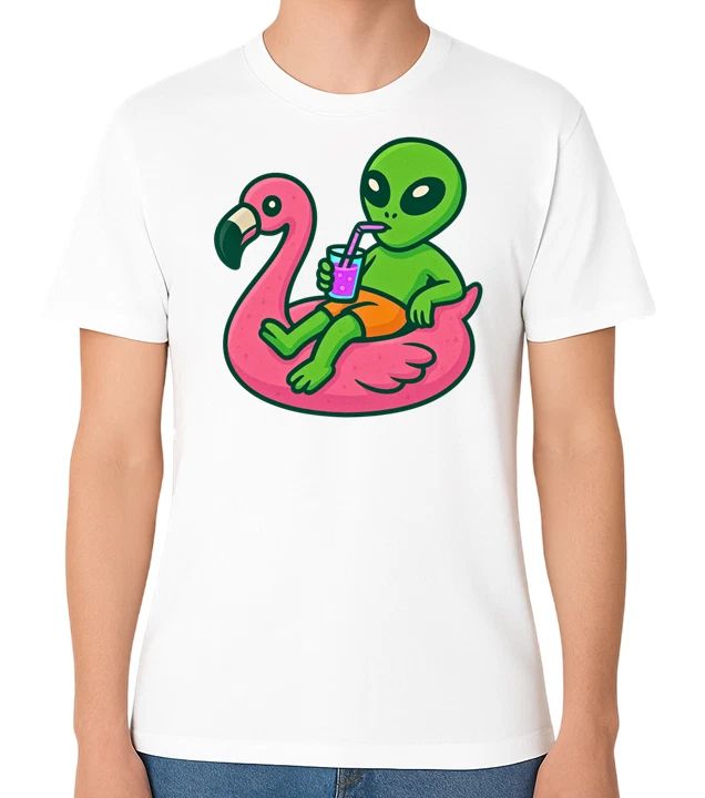 Funny Alien Flamingo Float Graphic Unisex T-Shirt Summer Sci Fi Humour Tee Unisex T-shirt, Sweatshirt, Hoodie, Long Sleeve Tee - T-Shirt, Sweatshirt, Hoodie