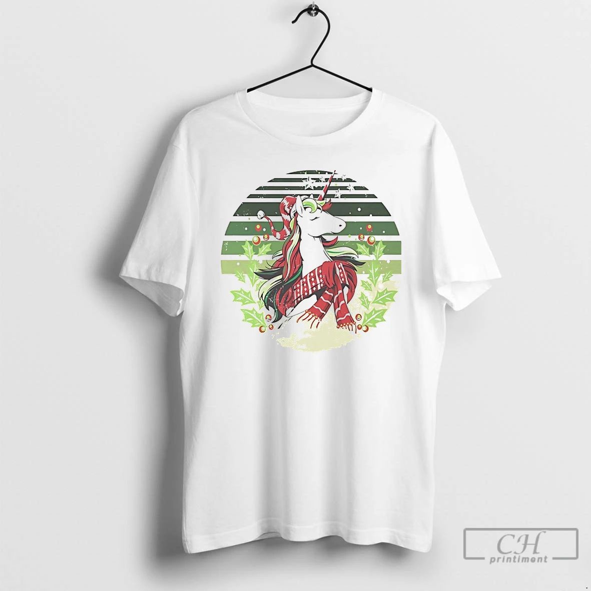 Classic Unicorn Elegant Green Scarf Christmas White T Shirts Unisex T-shirt, Sweatshirt, Hoodie, Long Sleeve Tee - T-Shirt, Sweatshirt, Hoodie