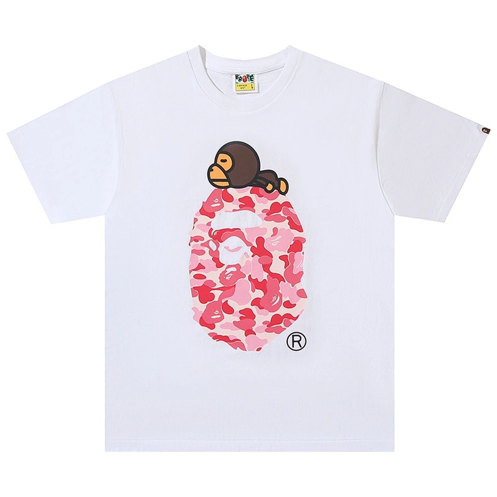 BAPE ABC Camo Milo On Big Ape Head T-Shirt White Pink | A Bathing Ape Unisex T-shirt, Sweatshirt, Hoodie, Long Sleeve Tee - T-Shirt, Sweatshirt, Hoodie