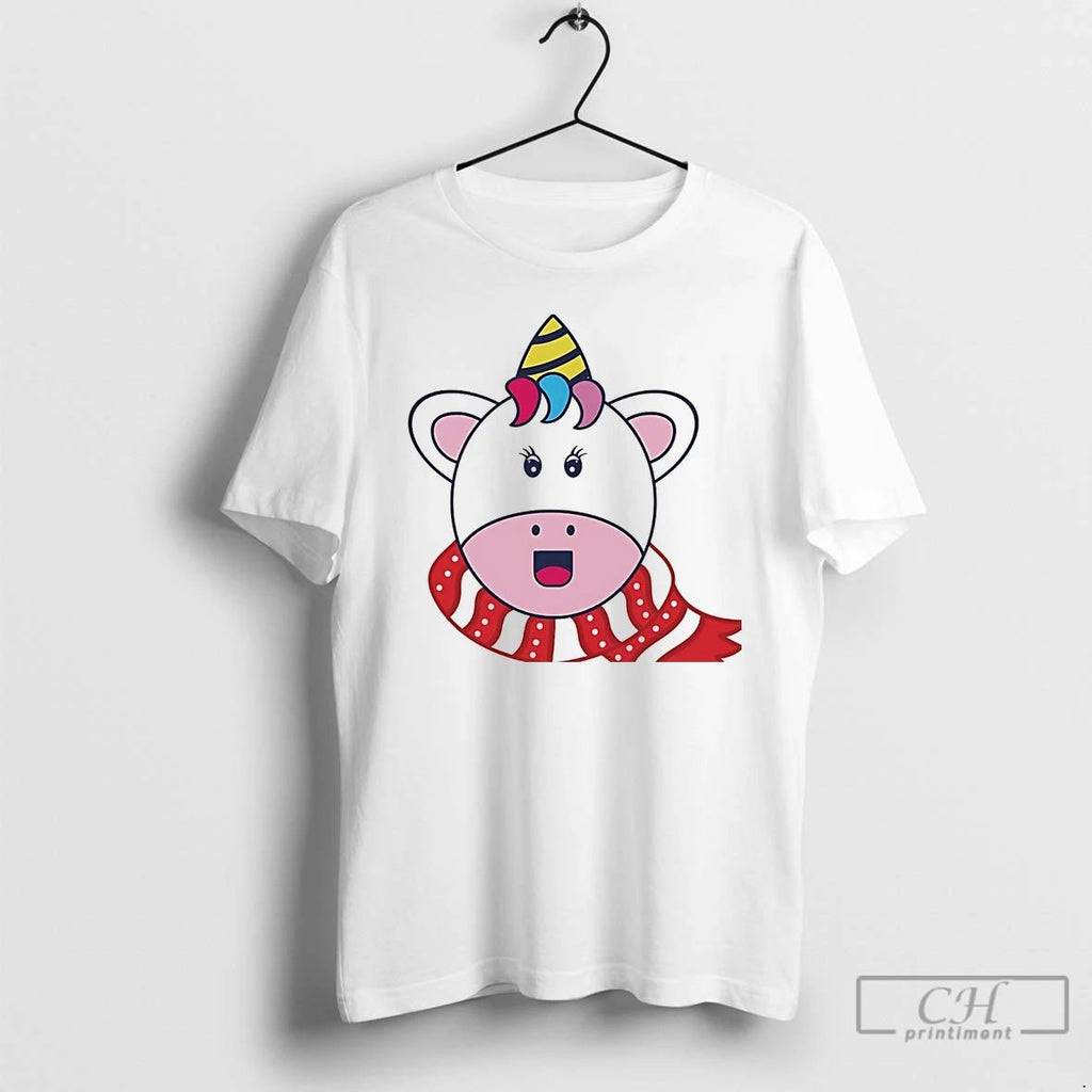 Classic Unicorn Scarf Happy Holiday Winter Christmas White T Shirts Unisex T-shirt, Sweatshirt, Hoodie, Long Sleeve Tee - T-Shirt, Sweatshirt, Hoodie