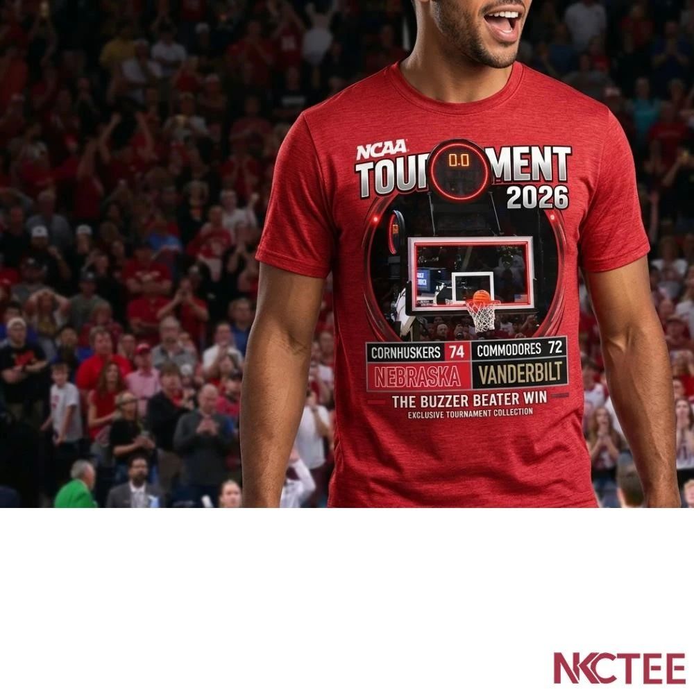 NKCtees 2026 NCAA Tournament Nebraska Cornhuskers 74 72 Vanderbilt Commodores basketball victory in the 0-second mark shirt - T-Shirt, Sweatshirt, Hoodie