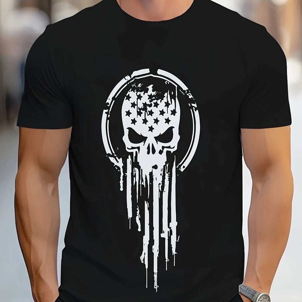 Men's Casual And Fashionable Geometric Skull Pattern T-shirt - Breathable Polyes Unisex T-shirt, Sweatshirt, Hoodie, Long Sleeve Tee - T-Shirt, Sweatshirt, Hoodie