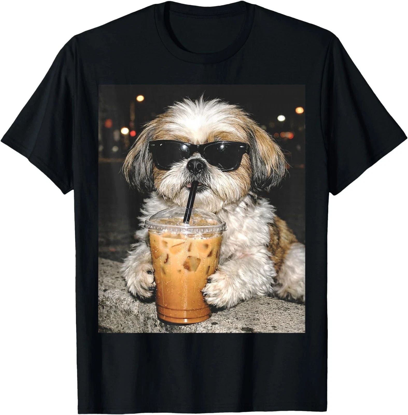 Funny Shih Tzu Drinking Iced Coffee Dog Meme T-Shirt ,Unisex Tee Unisex T-shirt, Sweatshirt, Hoodie, Long Sleeve Tee - T-Shirt, Sweatshirt, Hoodie