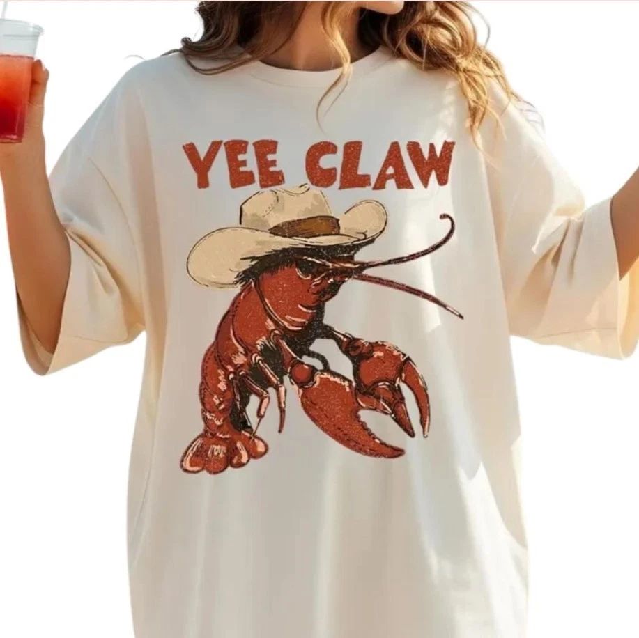 Lobster Cowboy Shirt, Yee Claw Graphic Tee, Funny Lobster Western T-Shirt, Trend Unisex T-shirt, Sweatshirt, Hoodie, Long Sleeve Tee - T-Shirt, Sweatshirt, Hoodie