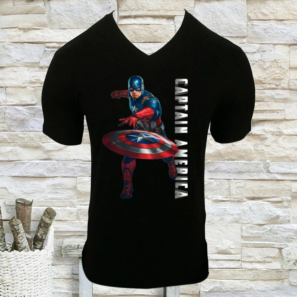 NWT CAPTAIN AMERICA SUPERHERO LOGO COMICS MEN'S V NECK SHORT SLEEVE T-SHIRT Unisex T-shirt, Sweatshirt, Hoodie, Long Sleeve Tee - T-Shirt, Sweatshirt, Hoodie