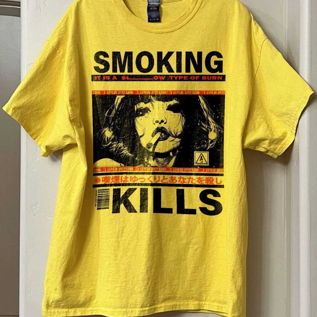 Smoking Kills Retro Manga Style Graphic T-Shirt Unisex T-shirt, Sweatshirt, Hoodie, Long Sleeve Tee - T-Shirt, Sweatshirt, Hoodie