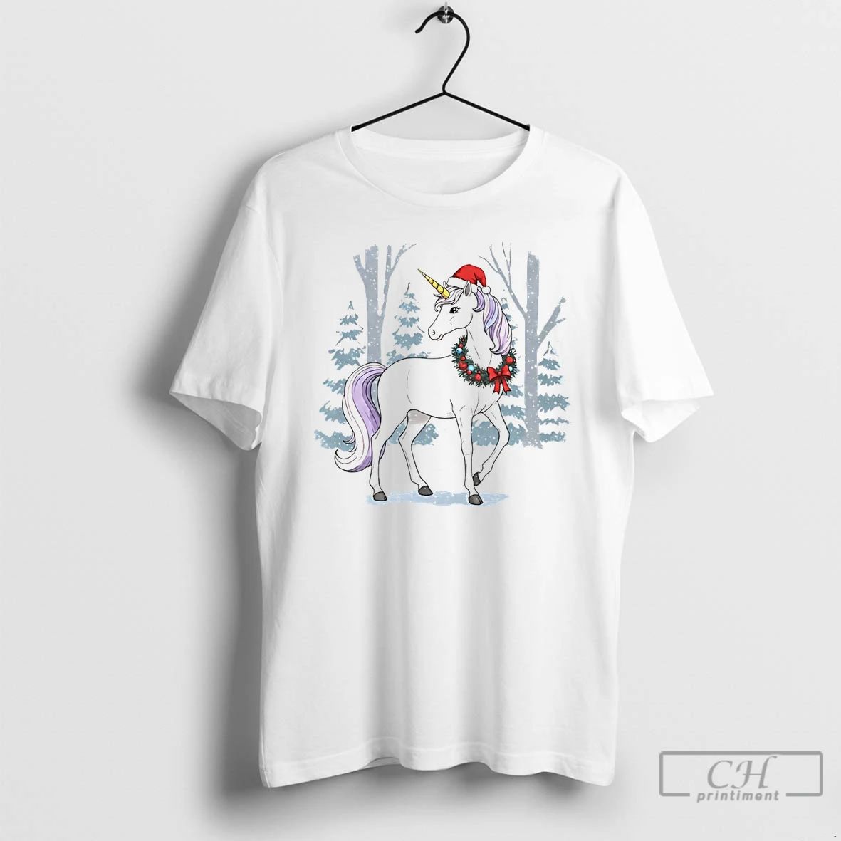 Classic Unicorn Wreath Winter Forest Christmas White T Shirts Unisex T-shirt, Sweatshirt, Hoodie, Long Sleeve Tee - T-Shirt, Sweatshirt, Hoodie