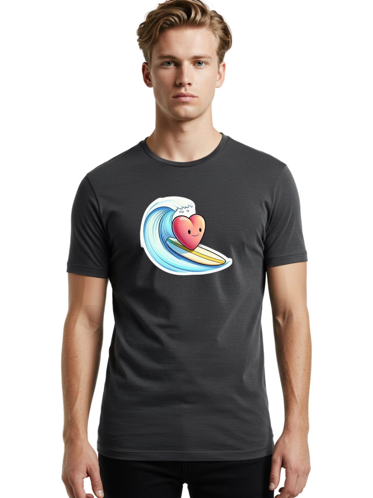Heart-Surfing-3 Mens Graphic Tee, 100% Cotton, Casual Summer Wear Unisex T-shirt, Sweatshirt, Hoodie, Long Sleeve Tee - T-Shirt, Sweatshirt, Hoodie