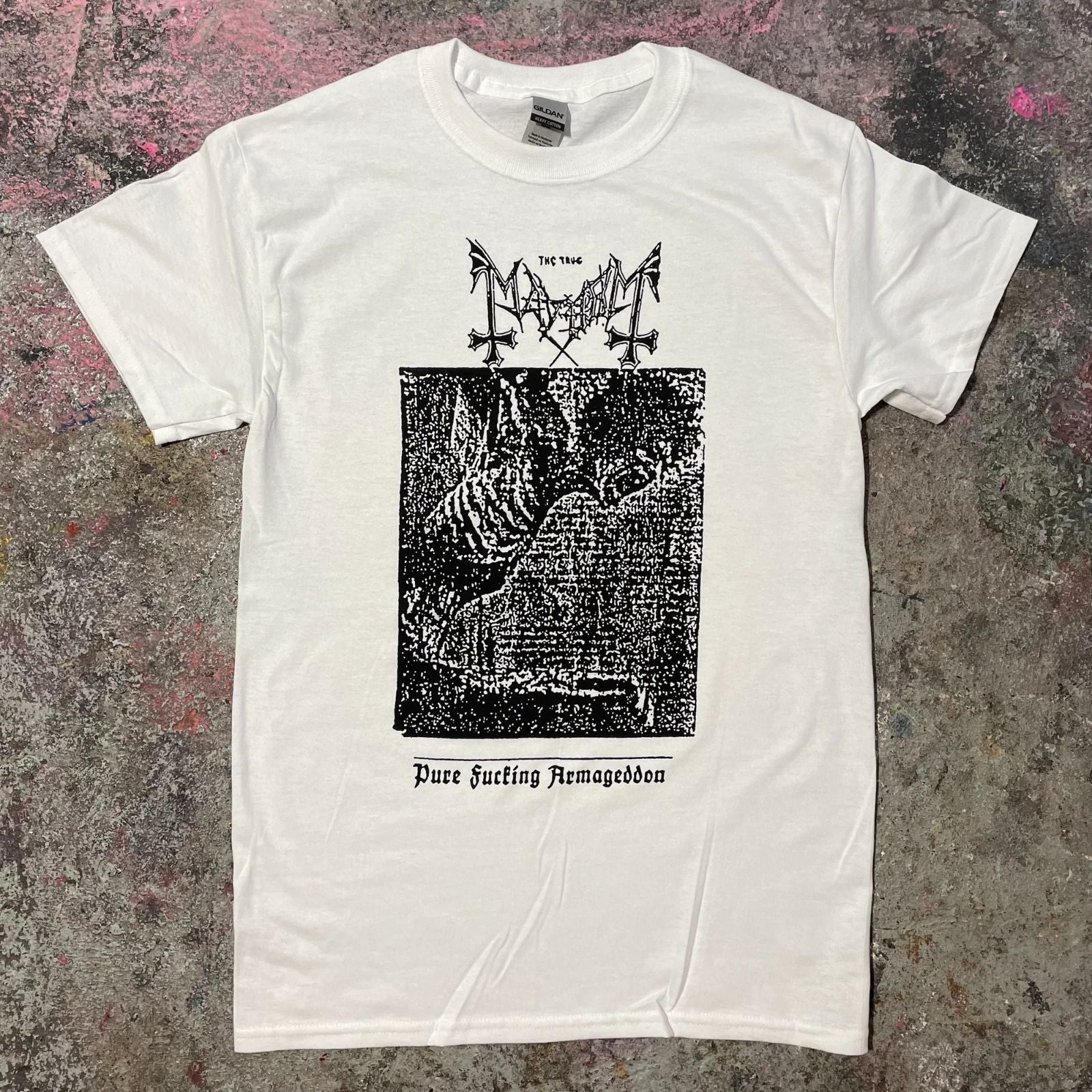Mayhem "Pure F*cking Armageddon" Band T-Shirt S-2X Unisex (Screen Printed) Unisex T-shirt, Sweatshirt, Hoodie, Long Sleeve Tee - T-Shirt, Sweatshirt, Hoodie