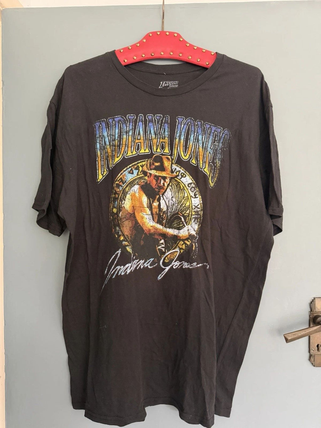 Vintage Indiana Jones Graphic T Shirt Black xlarge - Fair Condition Unisex T-shirt, Sweatshirt, Hoodie, Long Sleeve Tee - T-Shirt, Sweatshirt, Hoodie