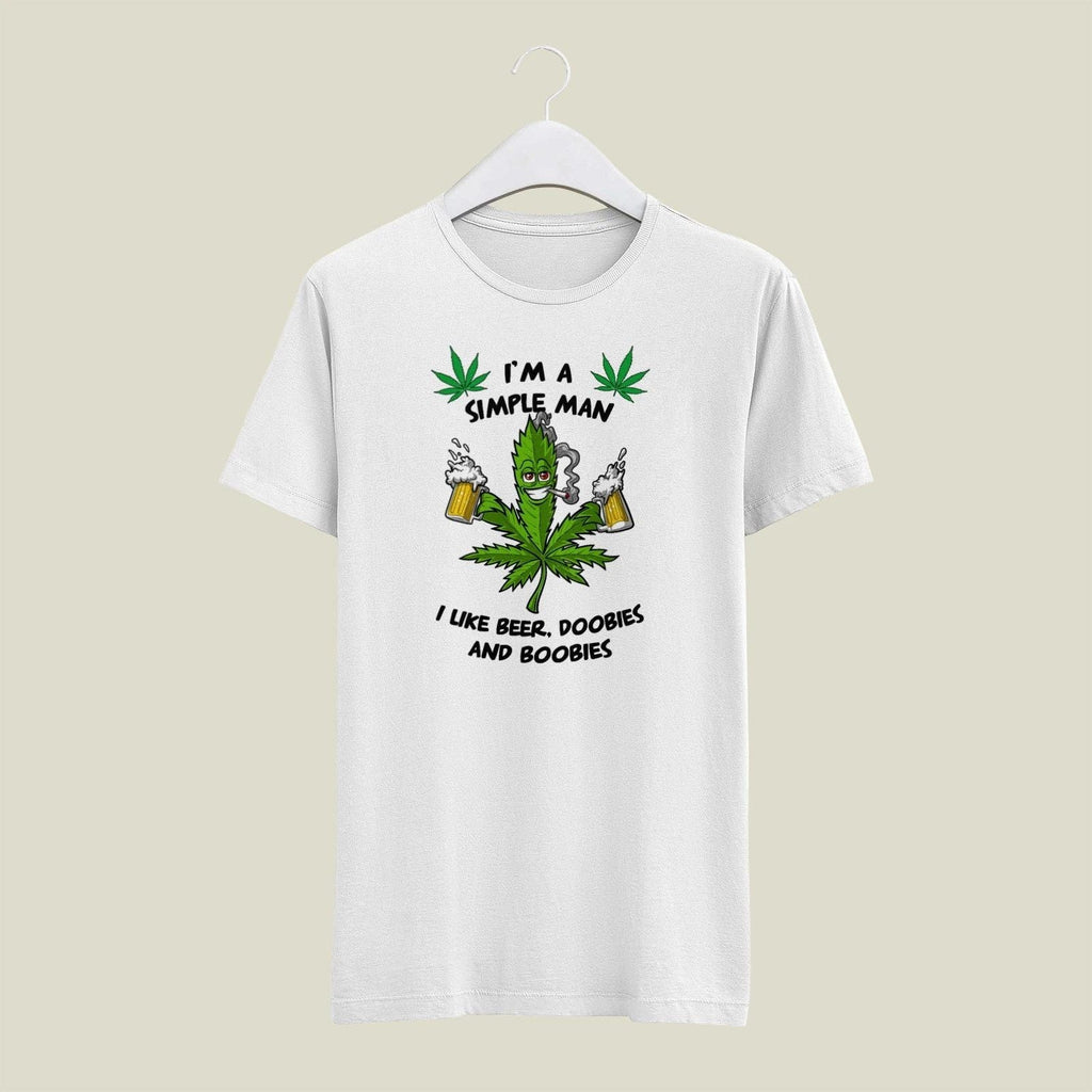 White  LARGE Mens Gildan T Shirt Simple Man Beer Doobies Boobies 420 Weed Unisex T-shirt, Sweatshirt, Hoodie, Long Sleeve Tee - T-Shirt, Sweatshirt, Hoodie