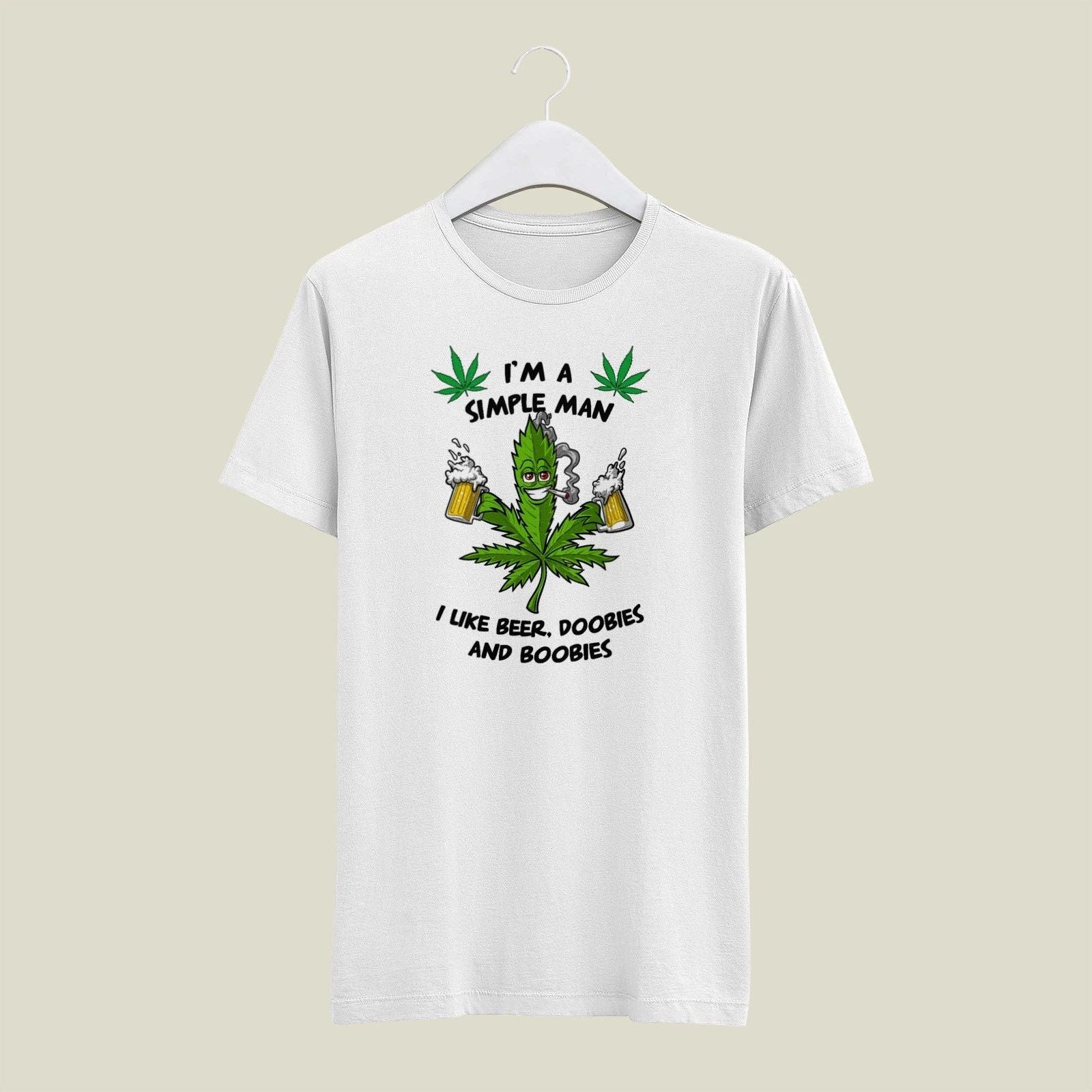 White  LARGE Mens Gildan T Shirt Simple Man Beer Doobies Boobies 420 Weed Unisex T-shirt, Sweatshirt, Hoodie, Long Sleeve Tee - T-Shirt, Sweatshirt, Hoodie