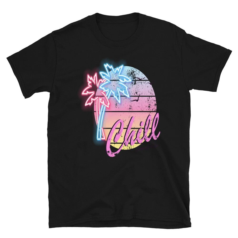 Neon Vintage Palms & Sunset Classic Trendy Design Casual T-Shirt Unisex T-shirt, Sweatshirt, Hoodie, Long Sleeve Tee - T-Shirt, Sweatshirt, Hoodie