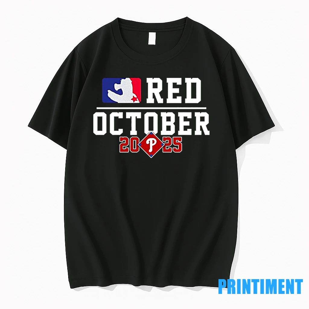Red October 2025 Phillies Mlb Logo Parody Tshirts Sweater Unisex T-shirt, Sweatshirt, Hoodie, Long Sleeve Tee - T-Shirt, Sweatshirt, Hoodie